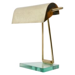 Italian Glass and Brass Desk Lamp, 1940s