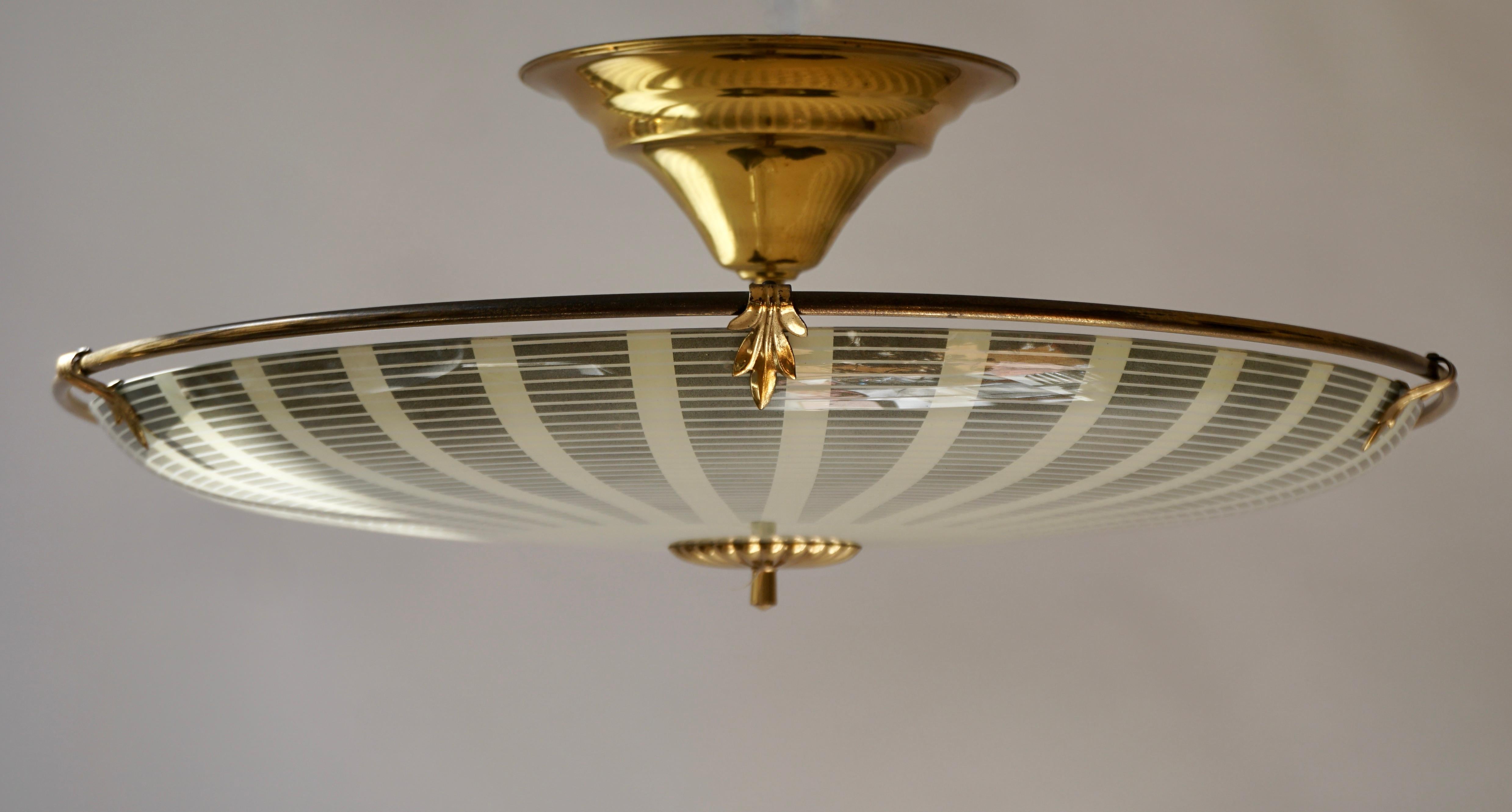 Italian Glass and Brass Flush Mount Lamp 1