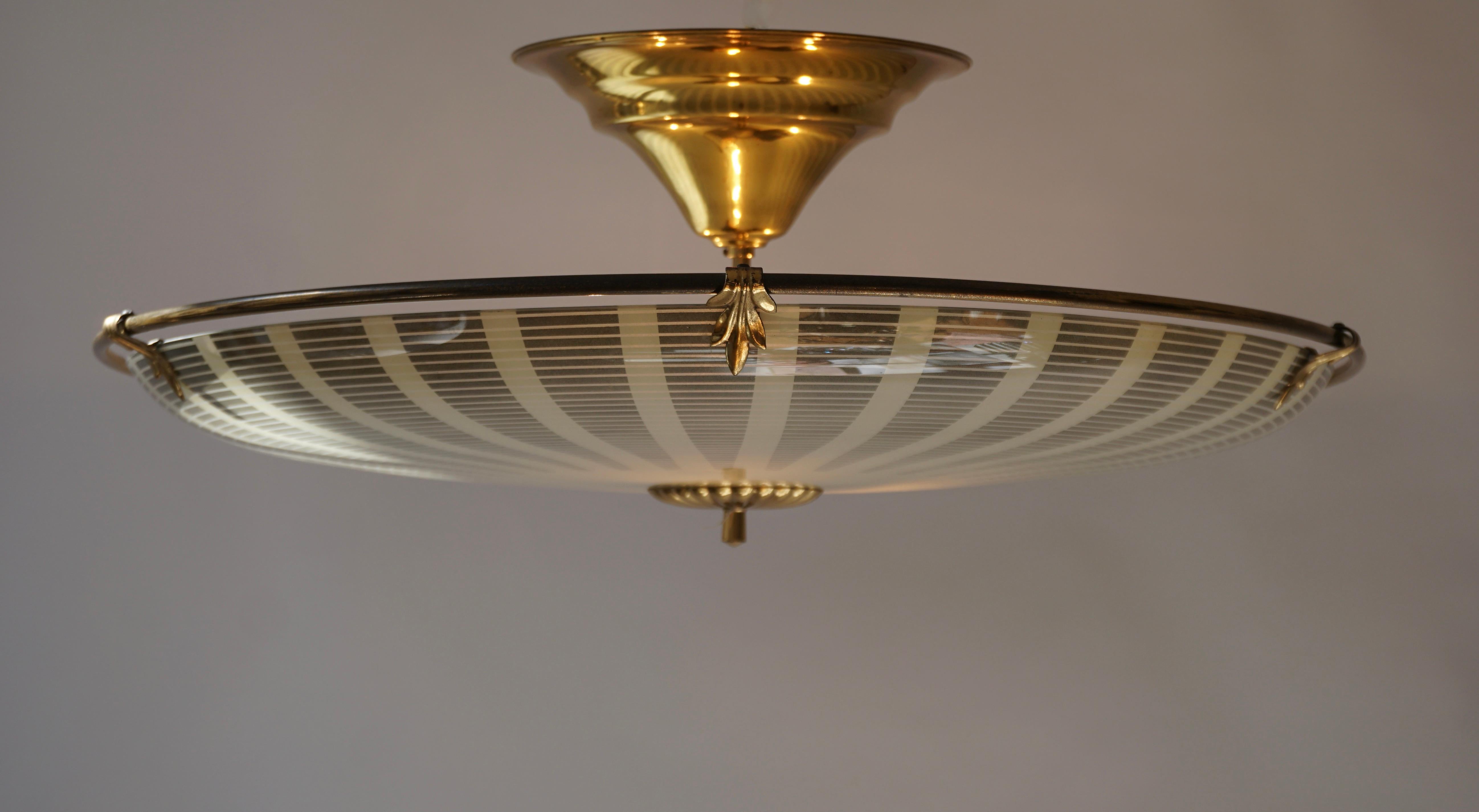 Italian Glass and Brass Flush Mount Lamp 2