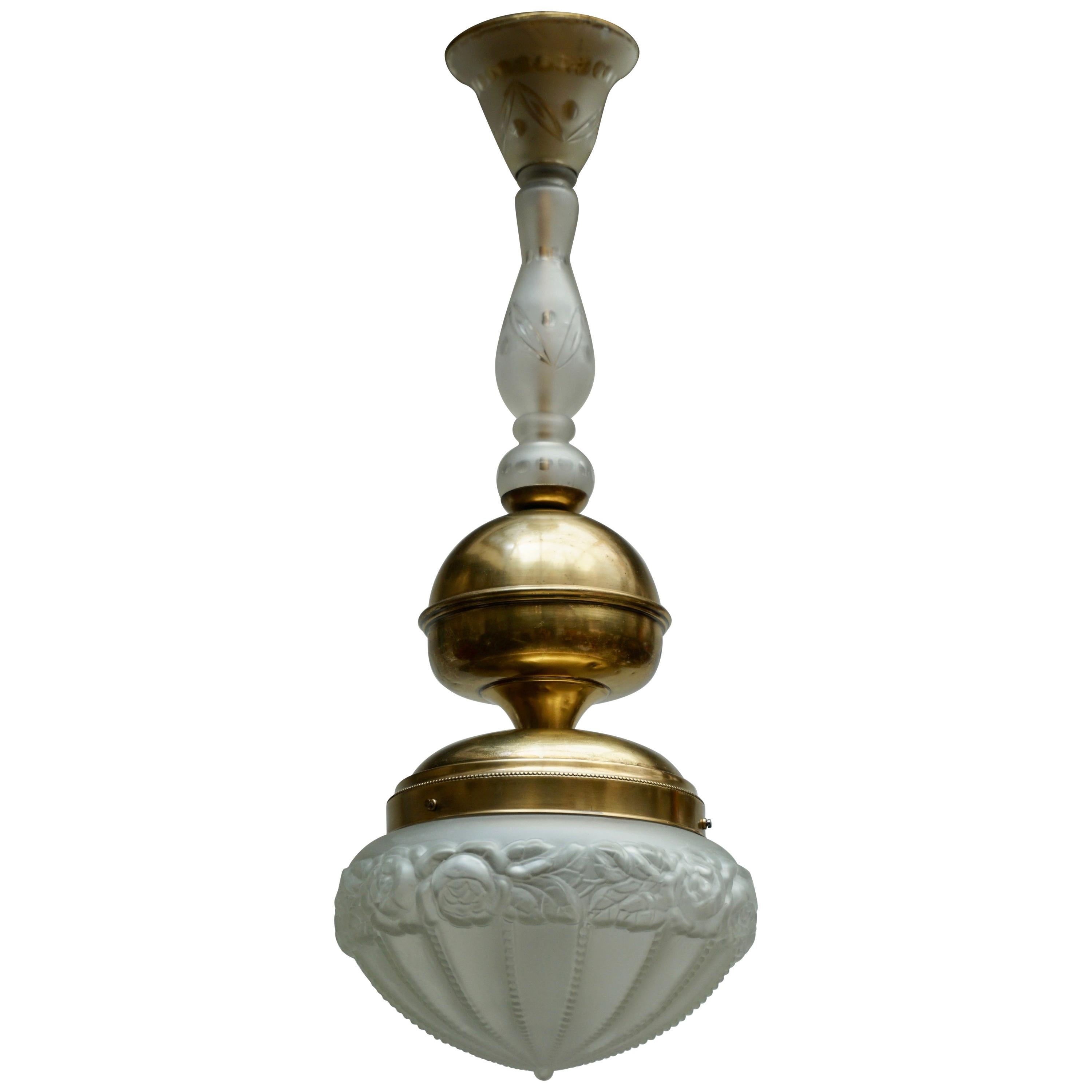 Italian Glass and Brass Pendant Light