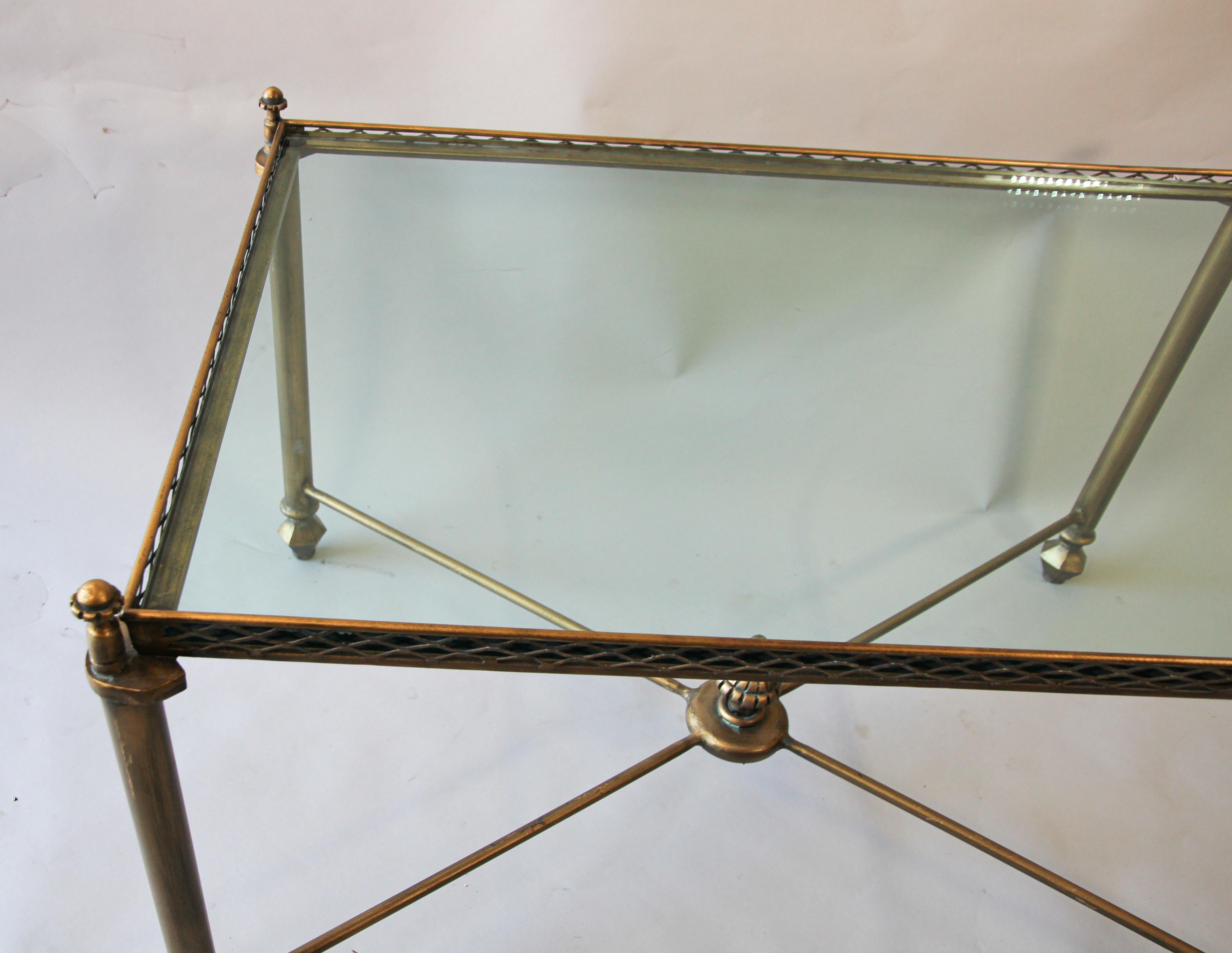 Italian Glass and Brass Rectangular Glass Coffee Table, circa 1970 In Good Condition In North Hollywood, CA