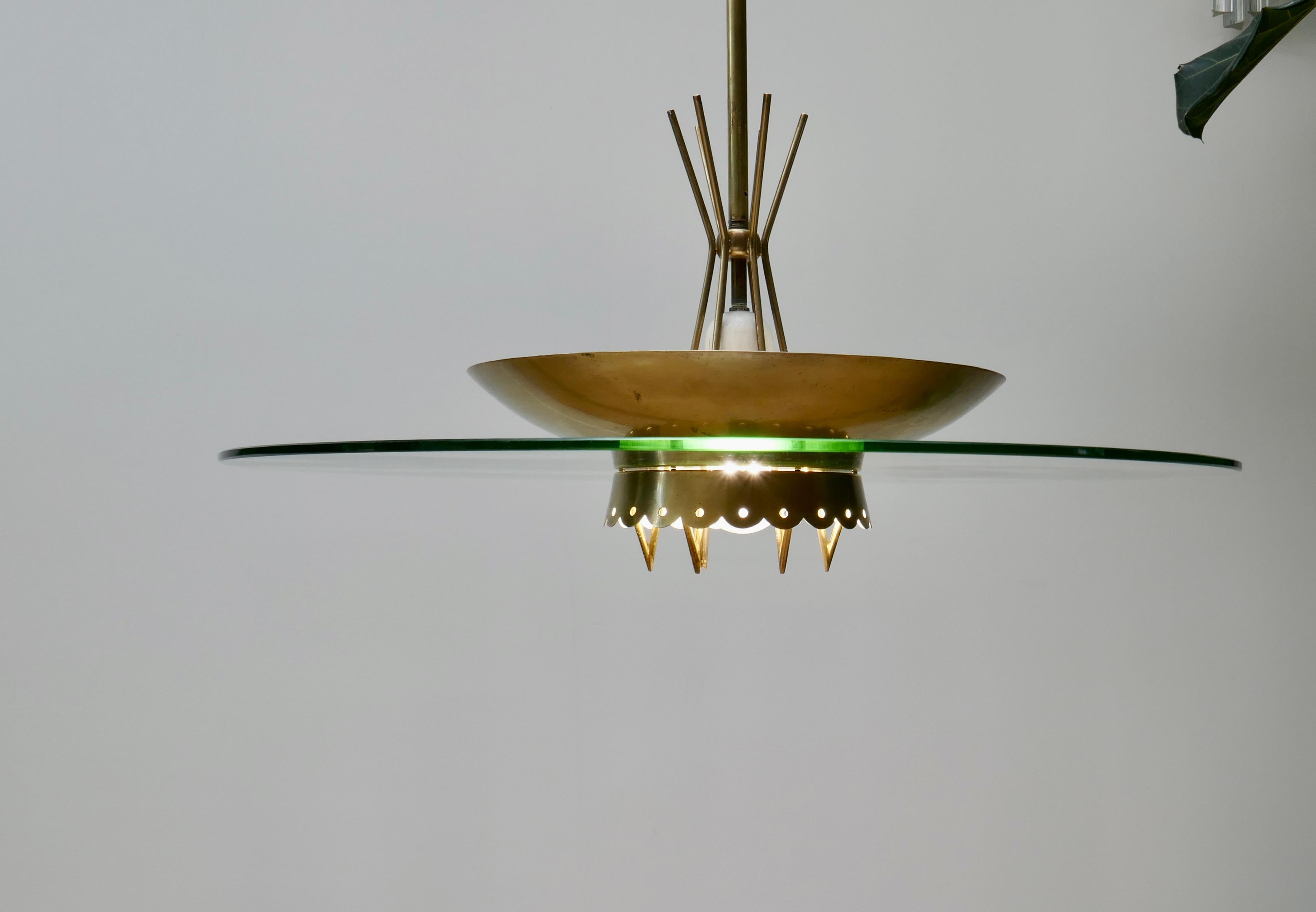 Italian Glass and Brass Saucer Chandelier, 1950s For Sale 3
