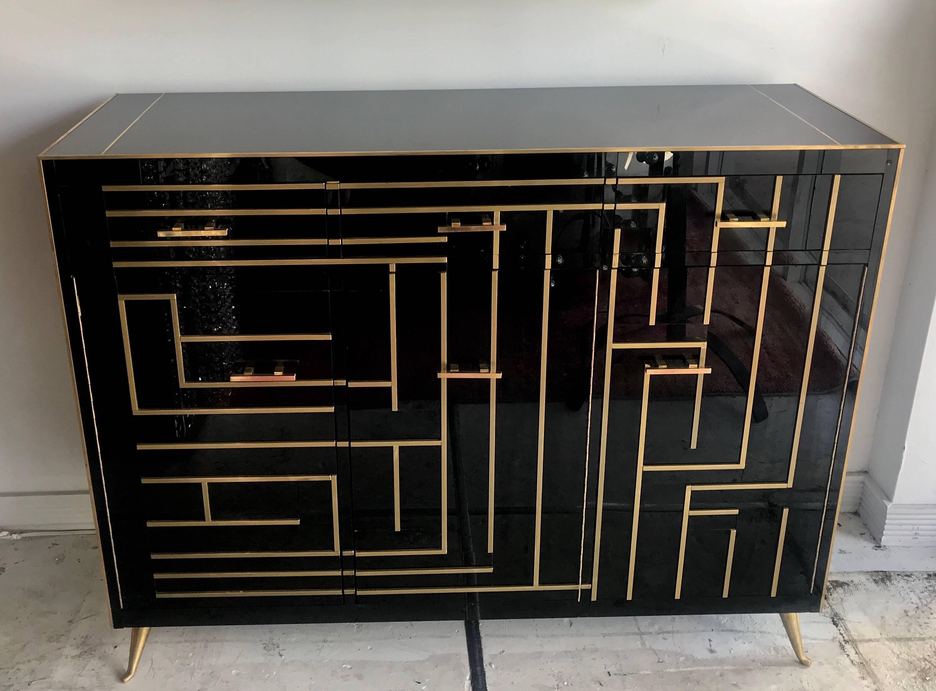 Italian Glass and Brass Sideboard In Good Condition In Miami, FL