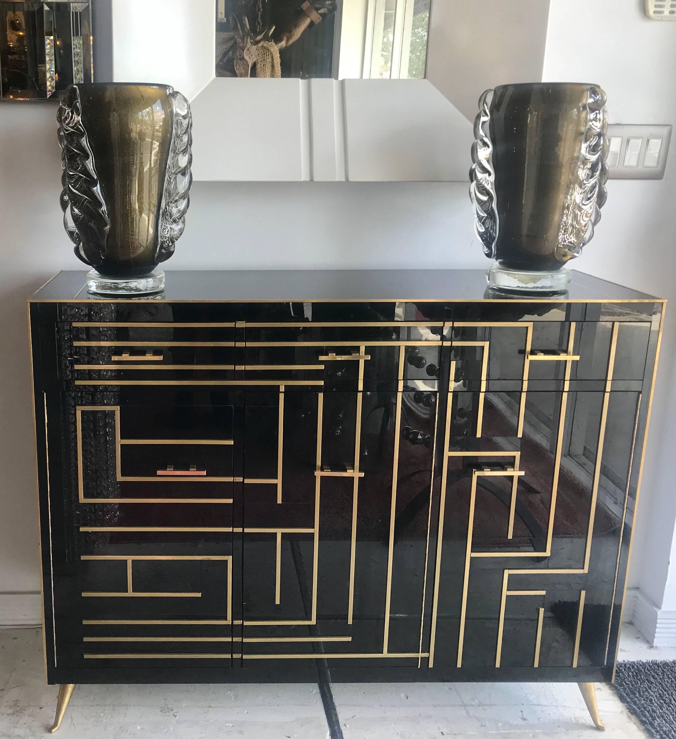 20th Century Italian Glass and Brass Sideboard