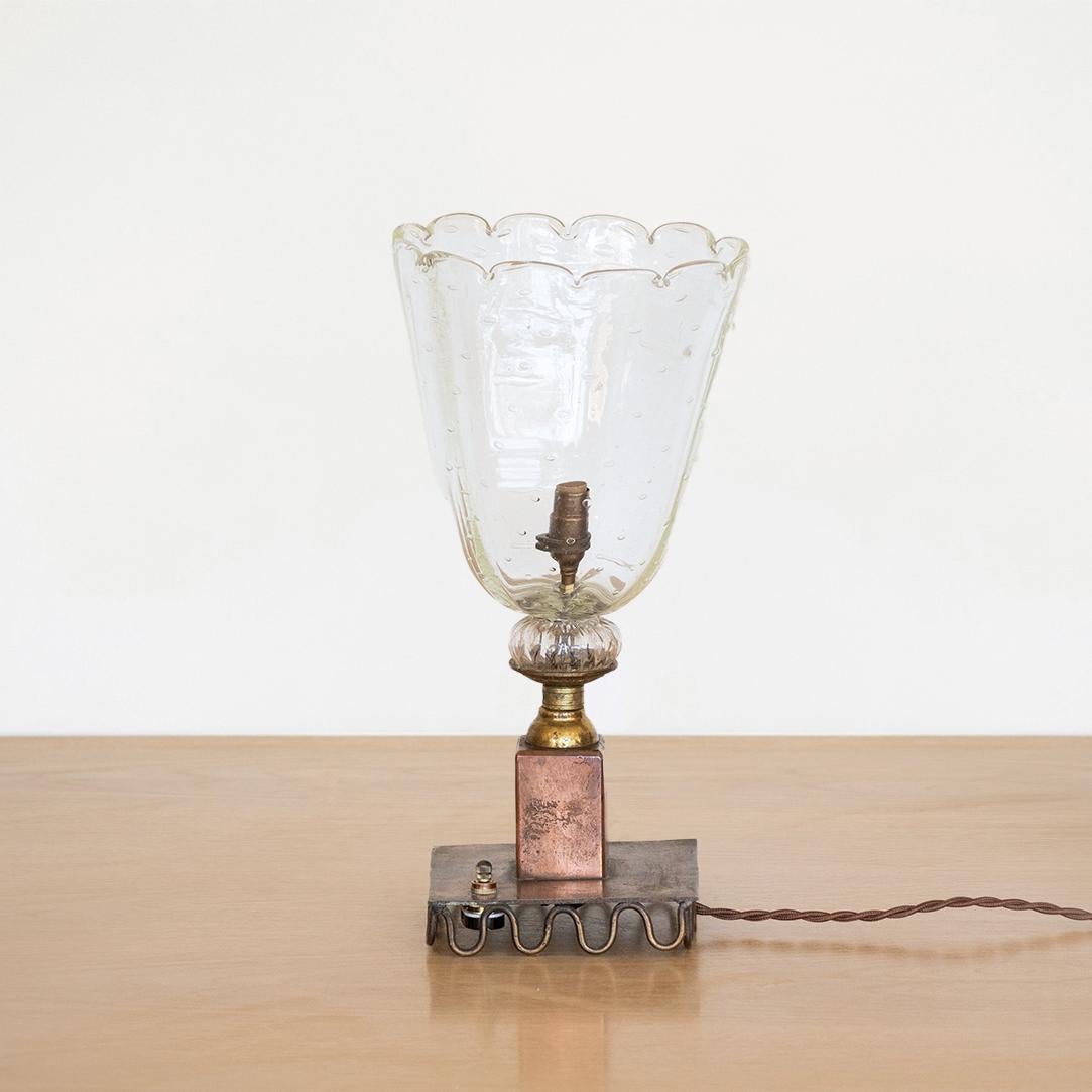 Italian Glass and Brass Table Lamp In Good Condition In Los Angeles, CA