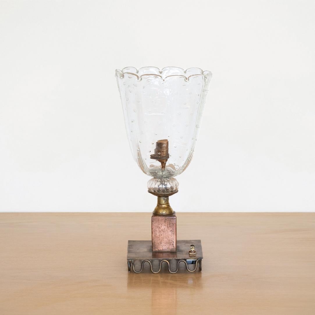 20th Century Italian Glass and Brass Table Lamp