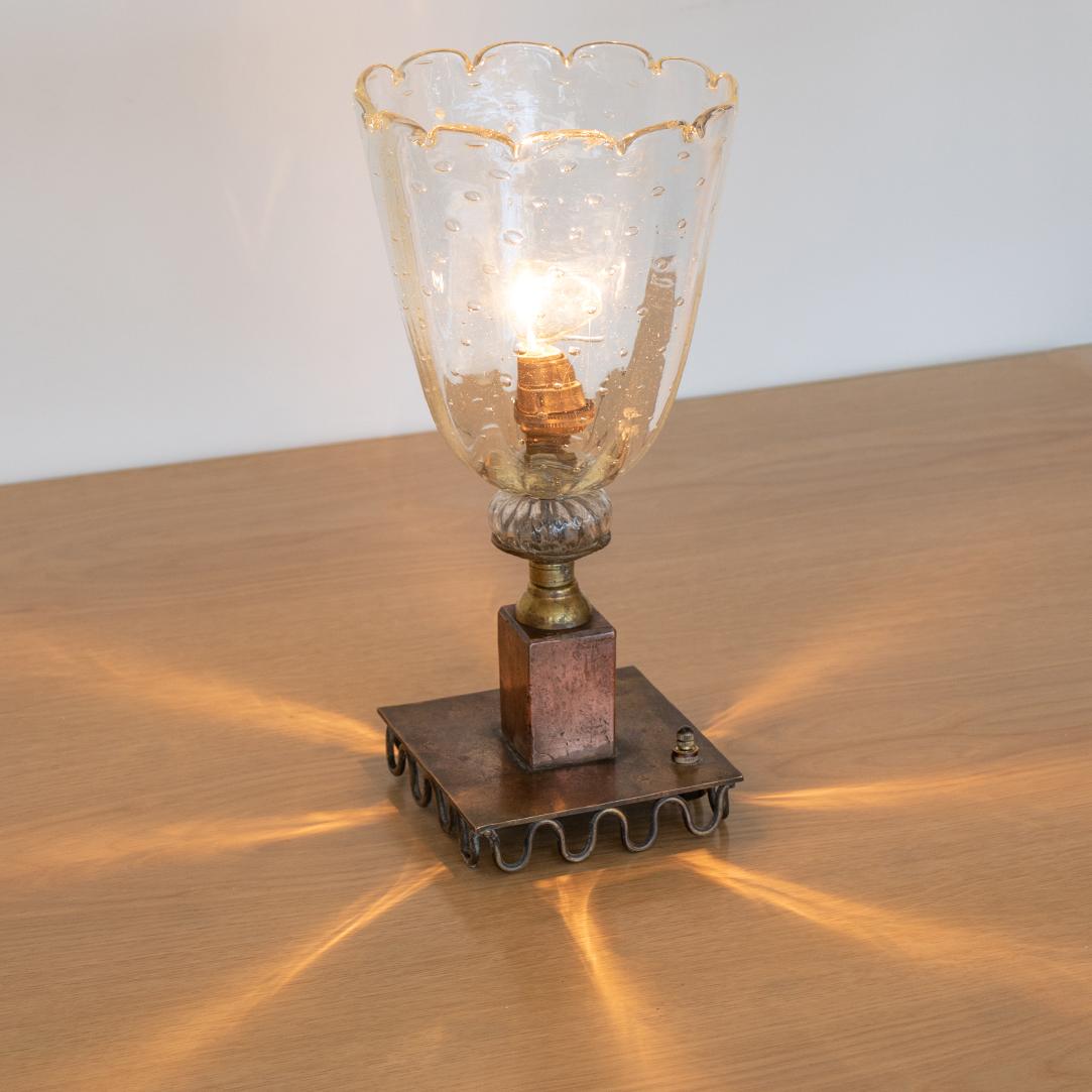 Blown Glass Italian Glass and Brass Table Lamp