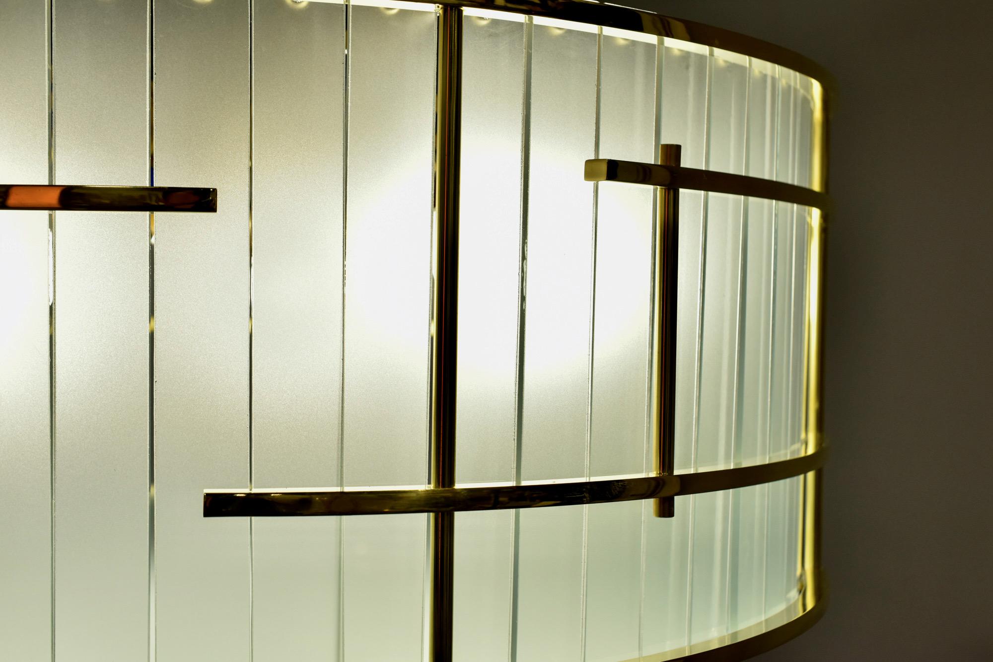 Italian Glass and Brass Tambour Style Six Light Fixture 8