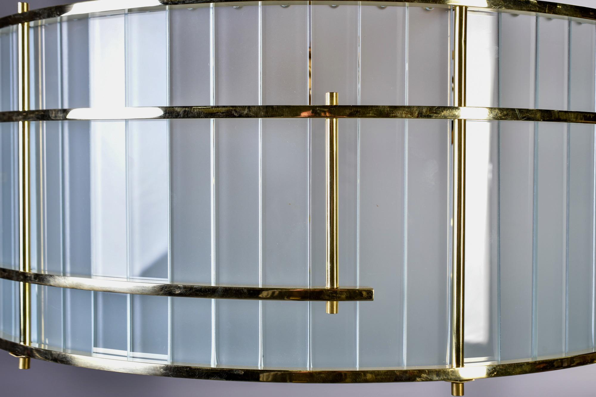 Mid-Century Modern Italian Glass and Brass Tambour Style Six Light Fixture