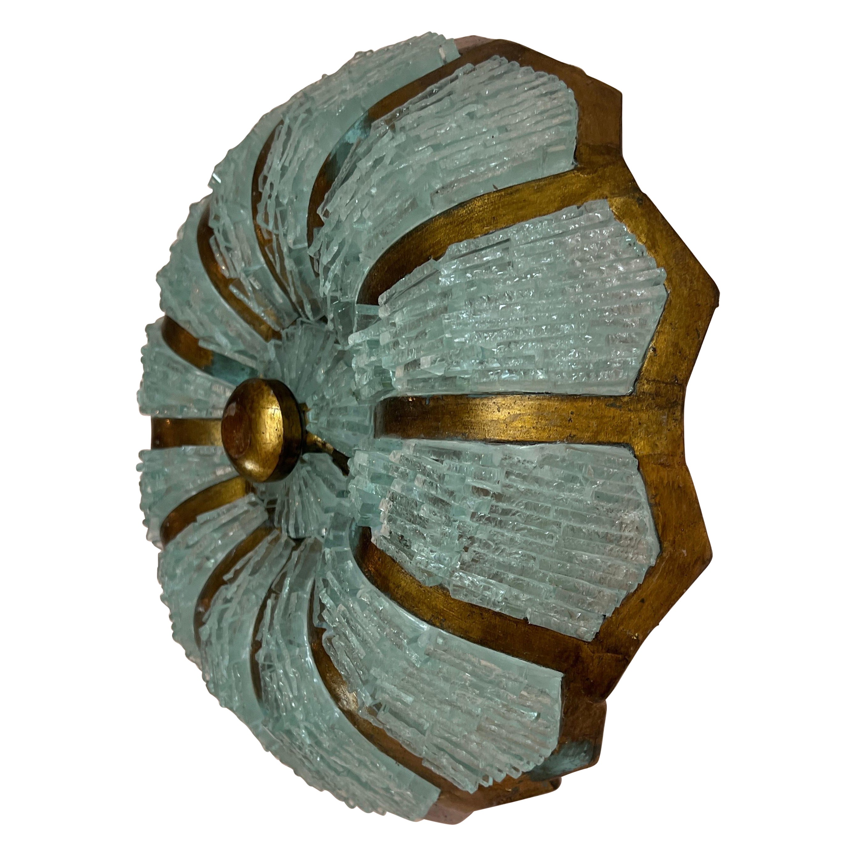 Italian Glass and Brass Wall or Ceiling Light, Circa 1980s