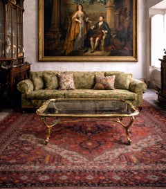 Table basse italienne en verre et bronze moulé, années 1980