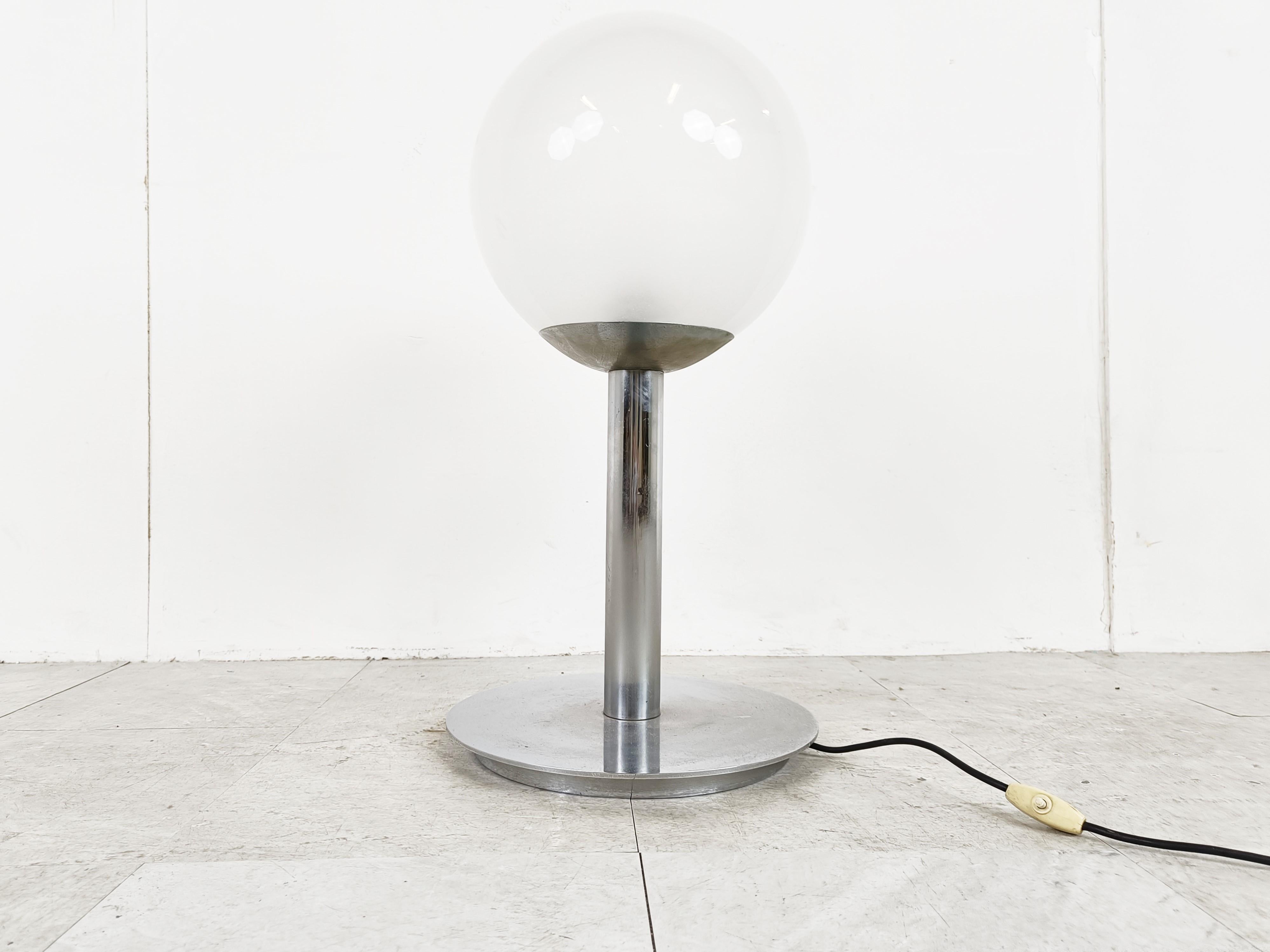 Mid-20th Century Italian Glass and Chrome Table Lamp, 1960s For Sale