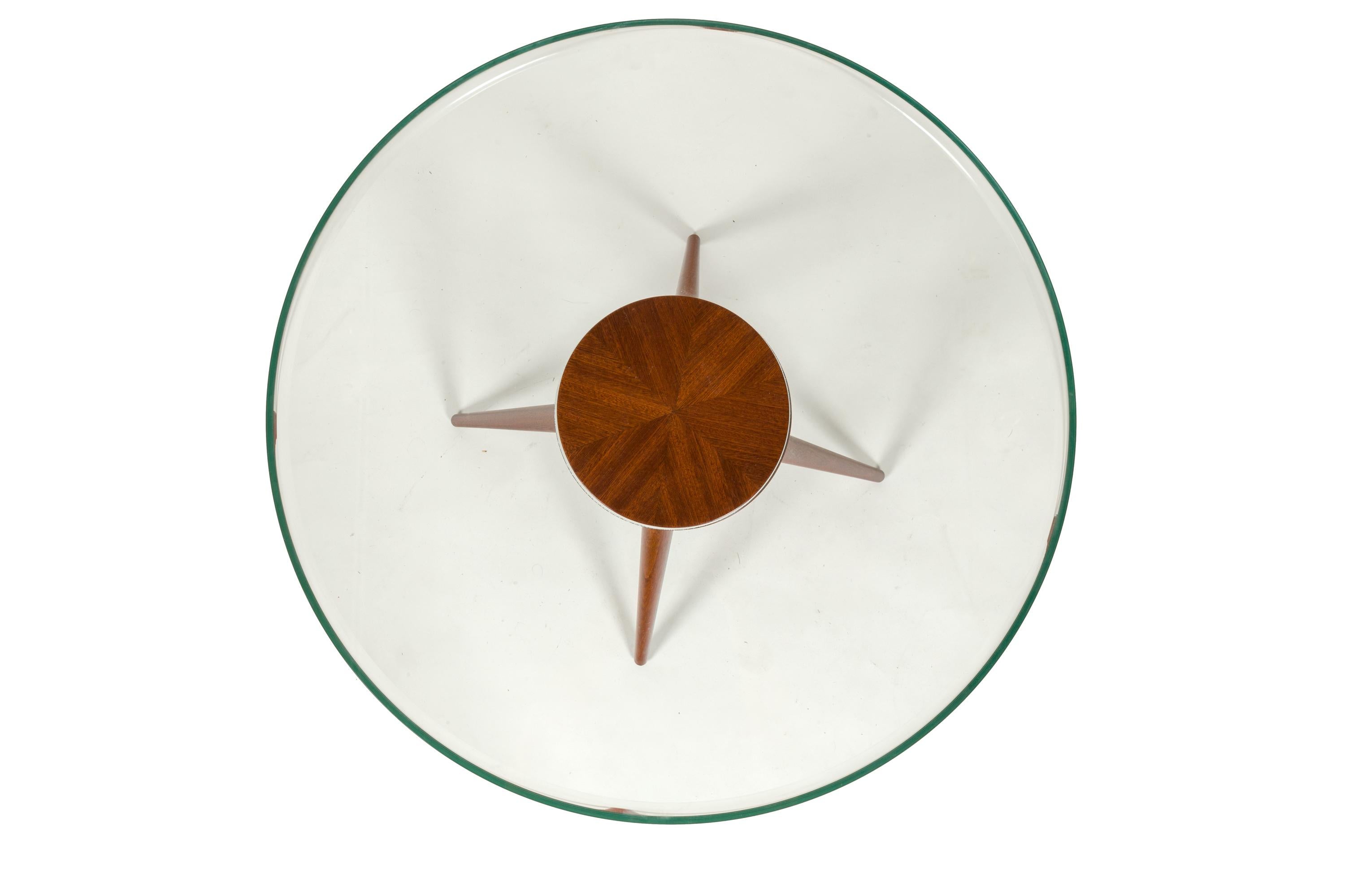 Contemporary Italian Glass and Mahogany Round Occasional Table in the Manner of Pietro Chiesa
