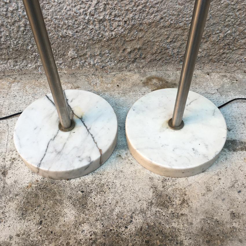Italian glass and marble floor lamps Papavero, by A.Castiglioni, for Flos, 1964. Floor lamps model Papapvero, with marble base, steel stem and white opal glass diffuser. Produced by Flos based on a design by Achille Castiglioni, 1964. Perfect