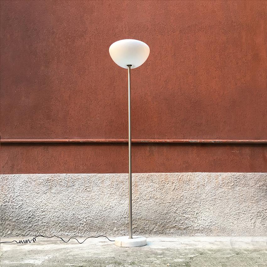 Opaline Glass Italian Glass and Marble Floor Lamps Papavero, by A. Castiglioni for Flos, 1964