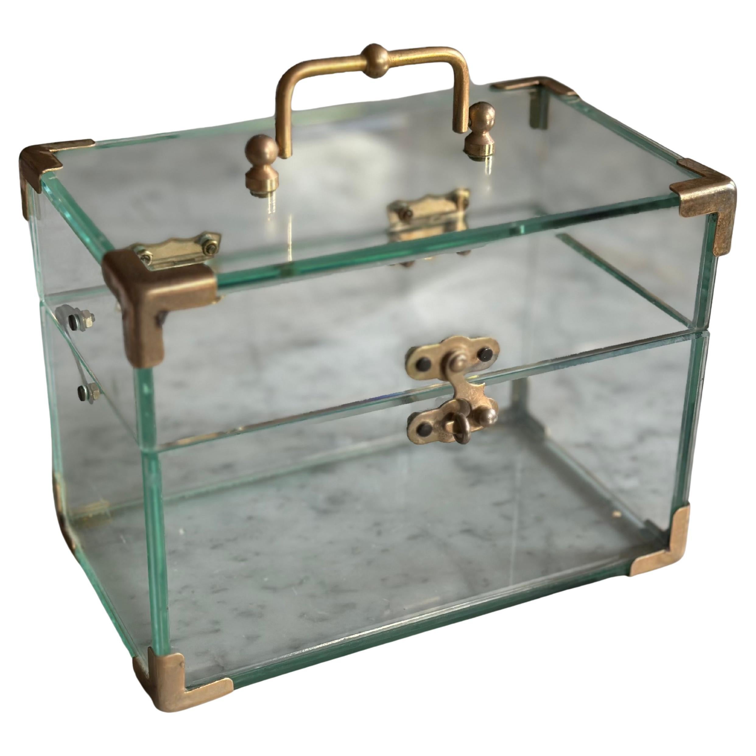 Italienische Schmuckschatulle aus Glas und Metall, 1970er Jahre im Angebot