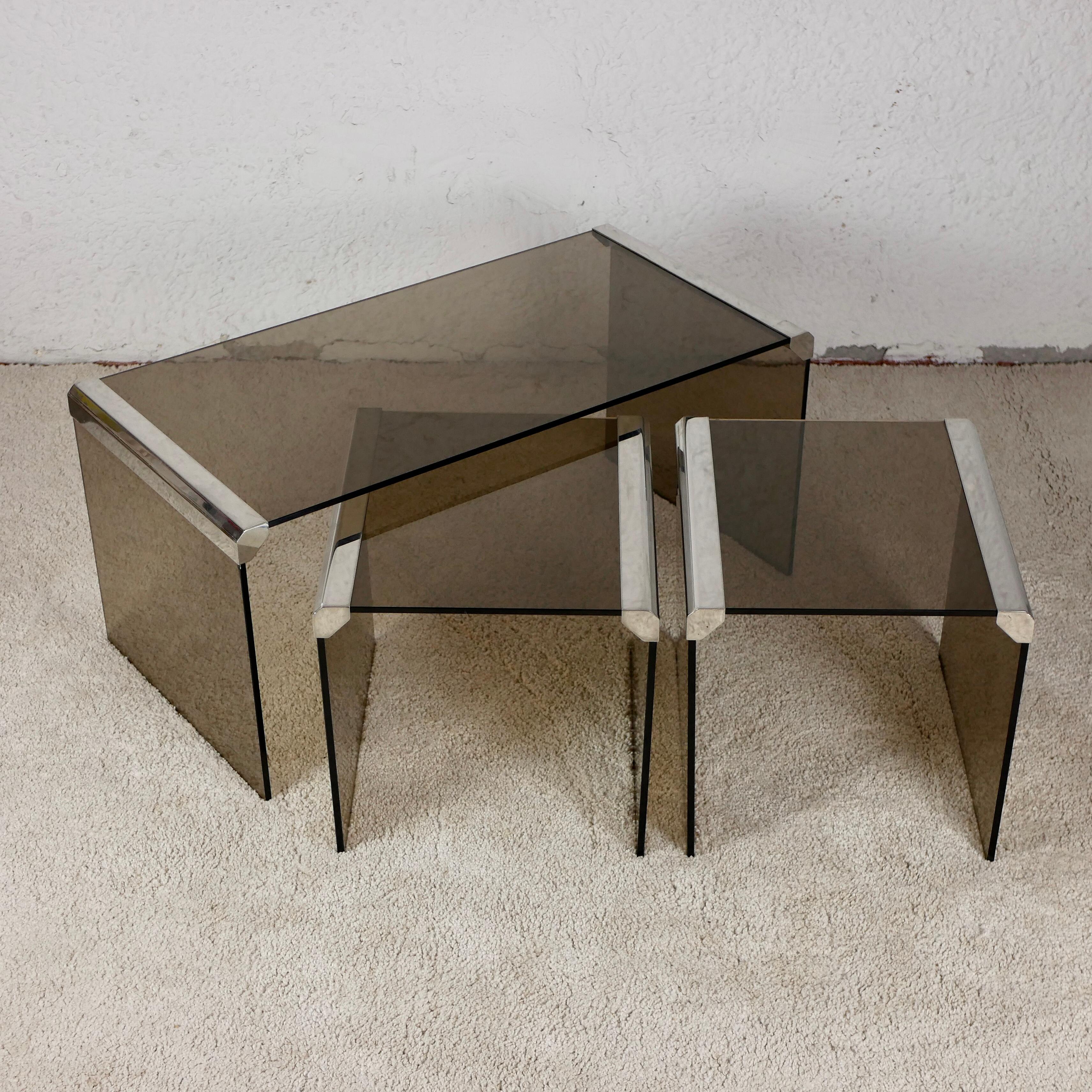Italian Glass and Metal Nesting Tables by Gallotti & Radice, 1970s 2