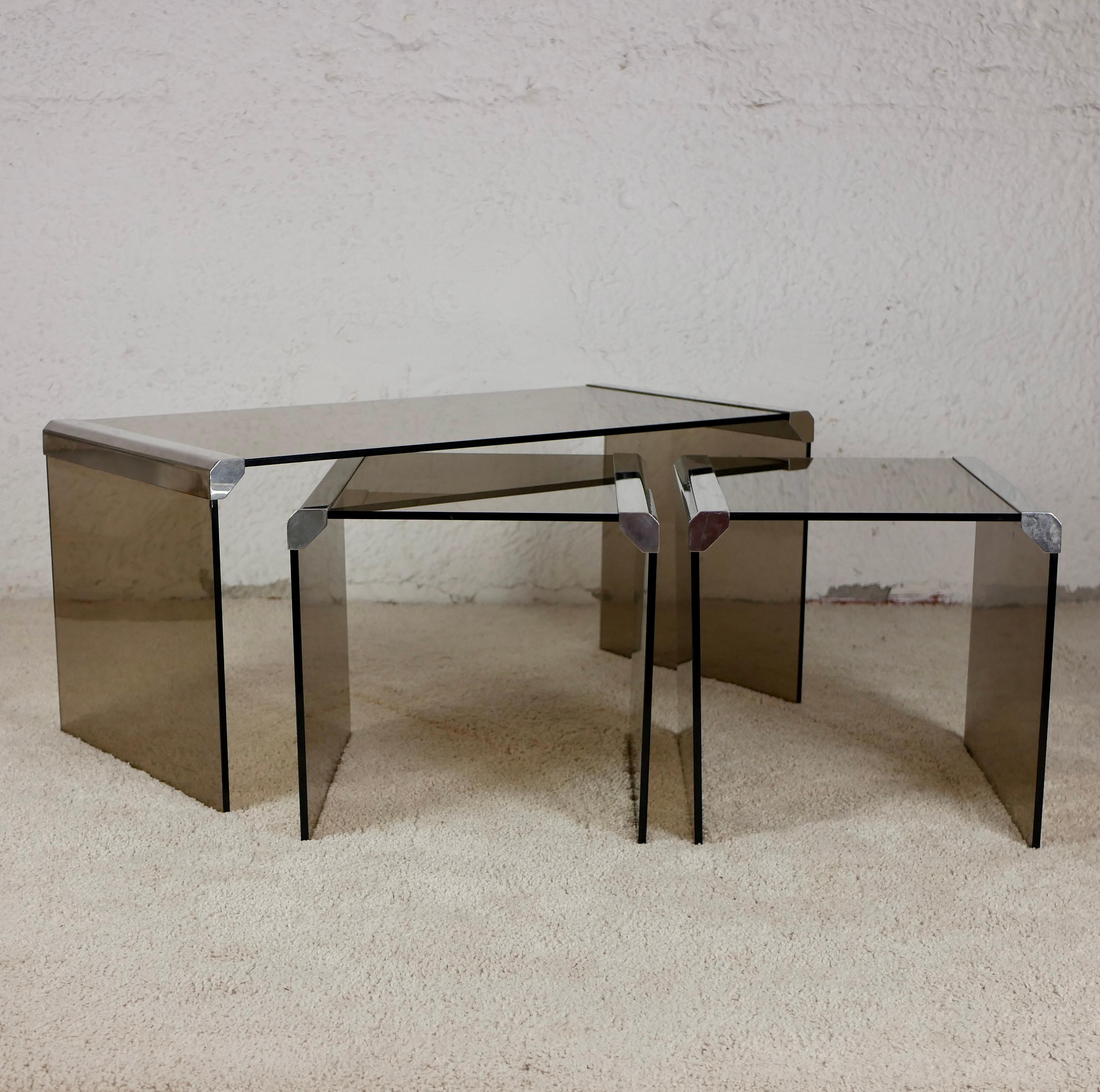 Italian Glass and Metal Nesting Tables by Gallotti & Radice, 1970s 3