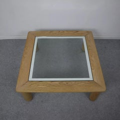 Italian glass and oak coffee table in the manner of Afra e Tobia Scarpa, 1970s