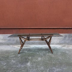 Italian Glass and Oak Reale Table, after Carlo Mollino made by Zanotta, 1990s