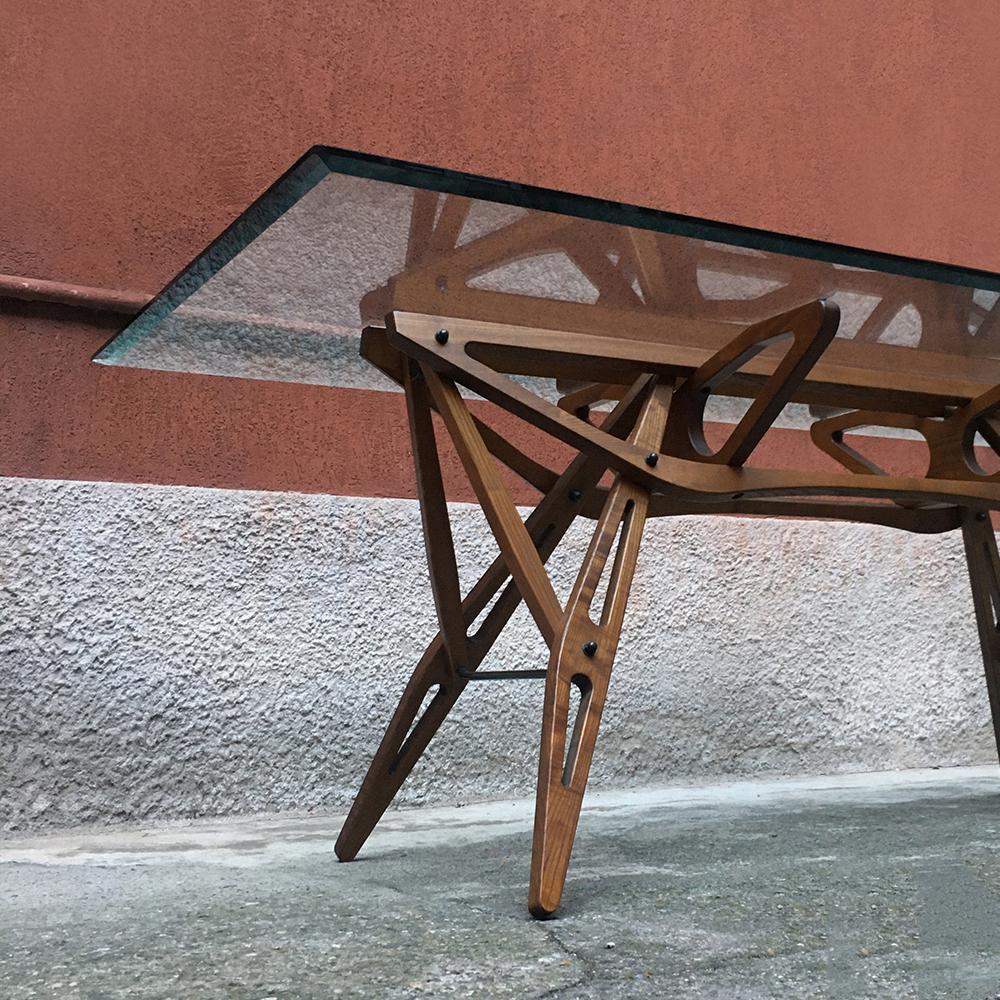 Italian Glass and Oak Reale Table, after Carlo Mollino made by Zanotta, 1990s In Good Condition In MIlano, IT