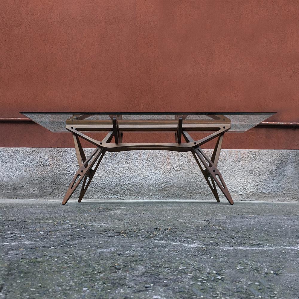 Late 20th Century Italian Glass and Oak Reale Table, after Carlo Mollino made by Zanotta, 1990s