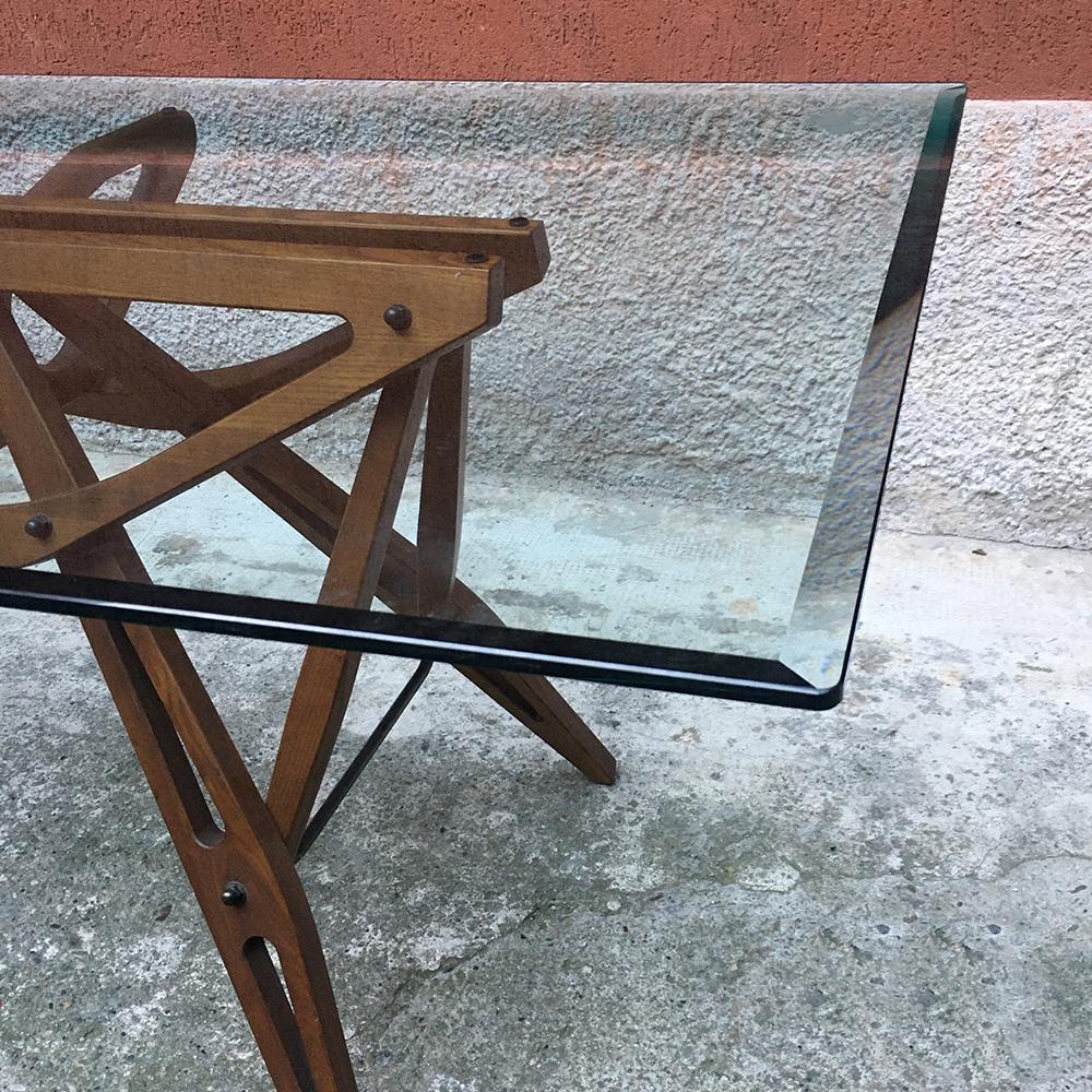 Italian Glass and Oak Reale Table, after Carlo Mollino made by Zanotta, 1990s 1