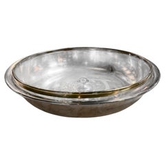 Italian Glass and Silver-Plate Serving Bowl with Brass Rim, 1970s