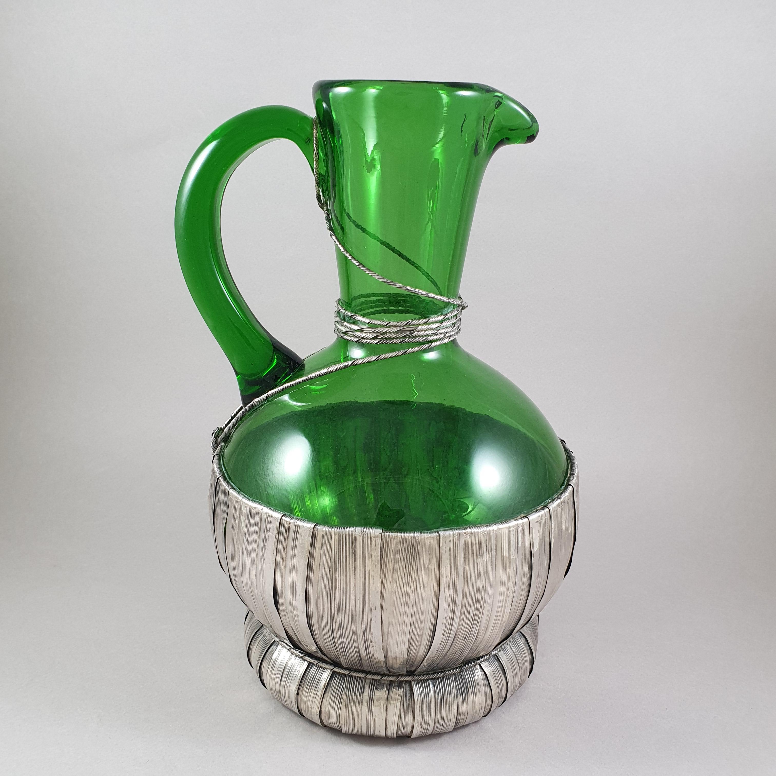Late 20th Century Italian Glass and Solid Silver Pitcher by Vavassori