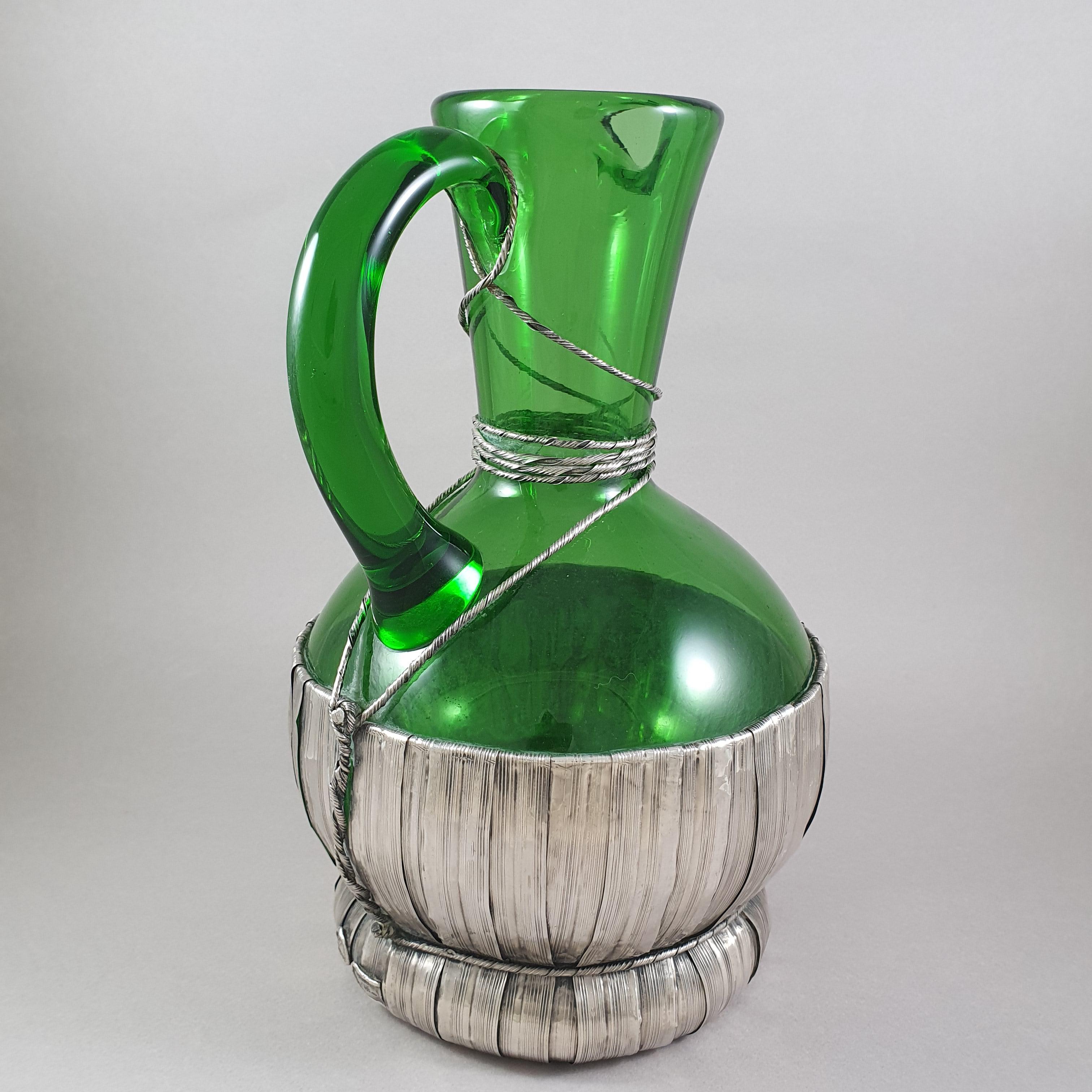 Sterling Silver Italian Glass and Solid Silver Pitcher by Vavassori