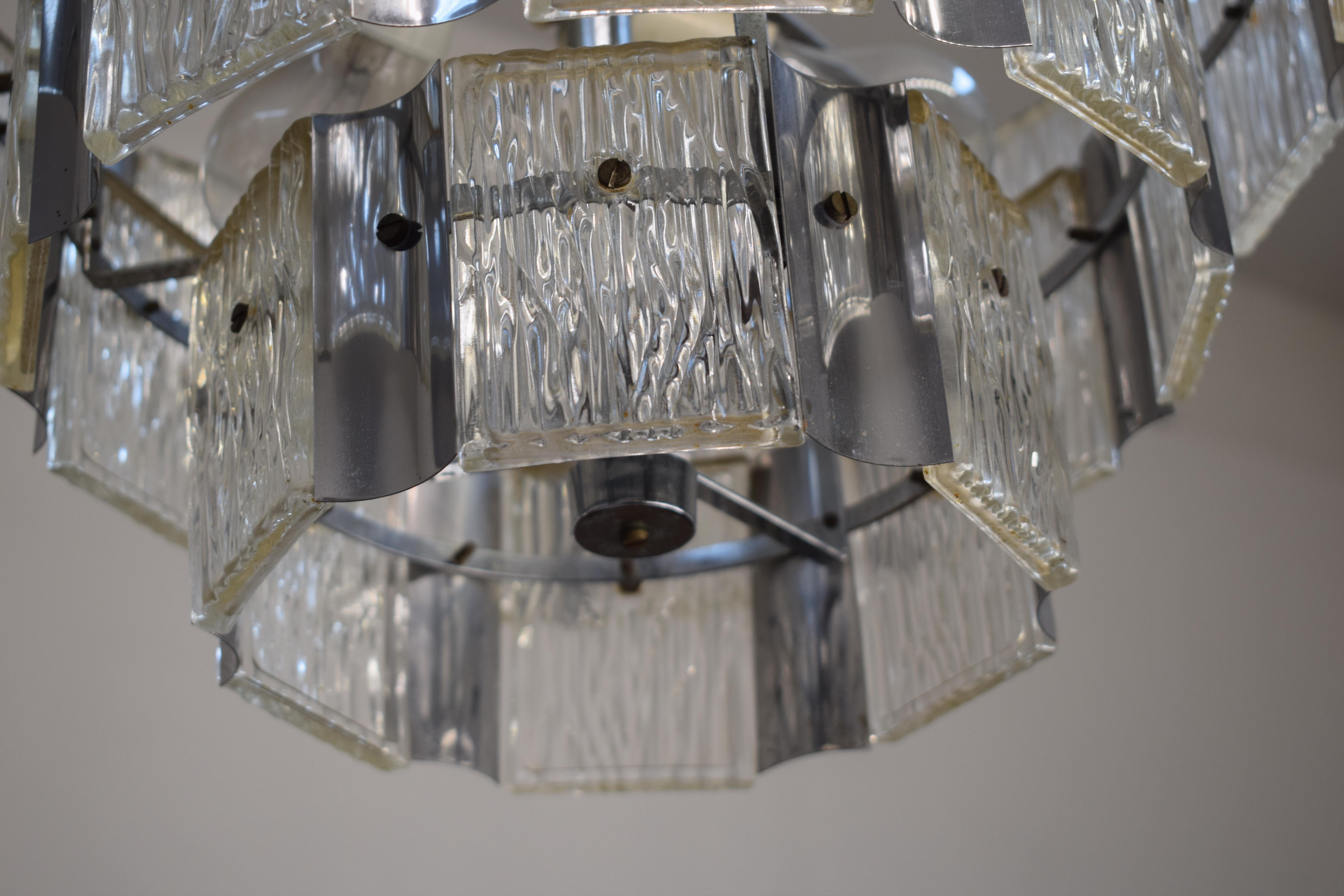 Italian Glass and Steel Chandelier, 1970s For Sale 5