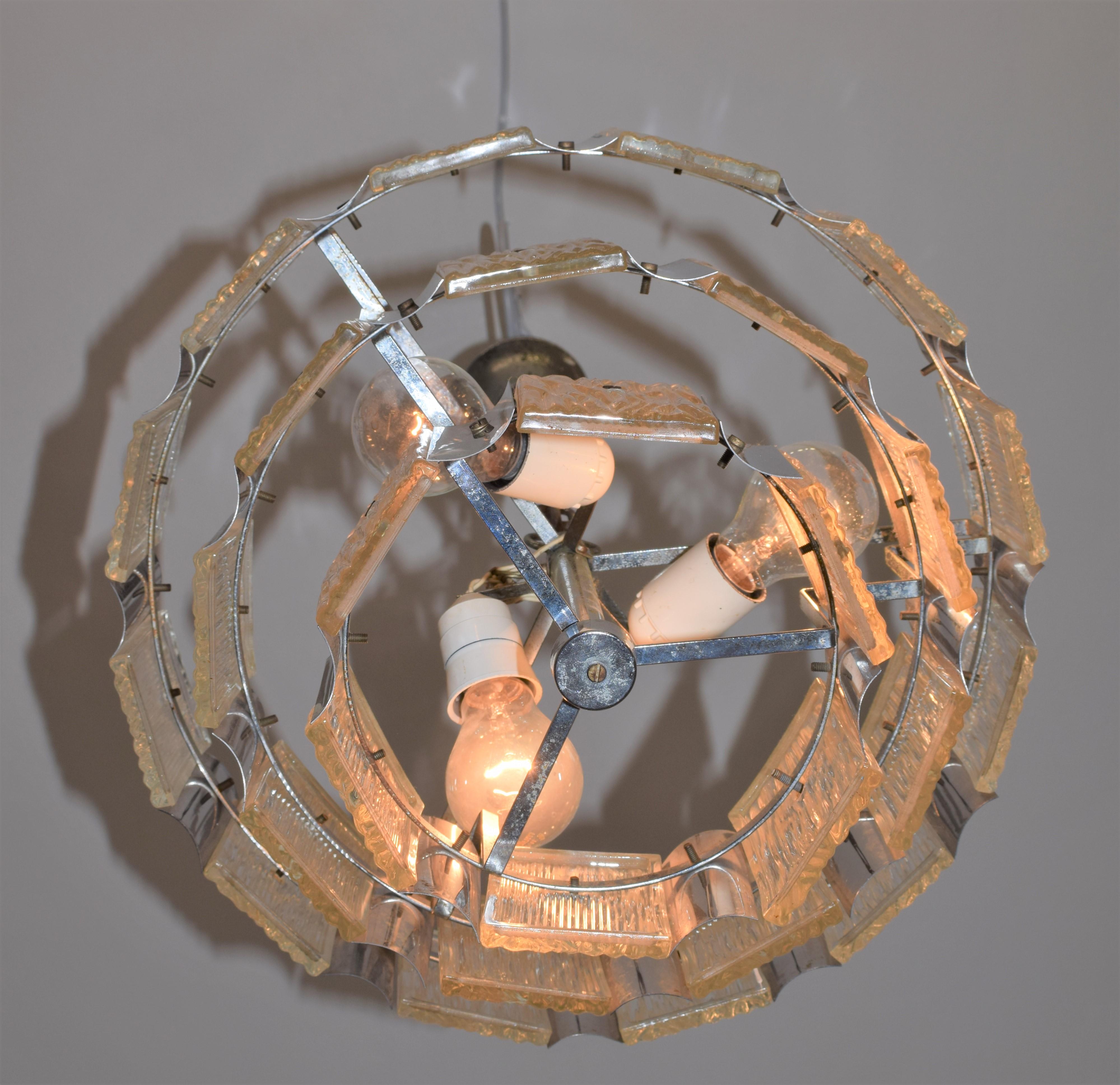 Italian Glass and Steel Chandelier, 1970s For Sale 6