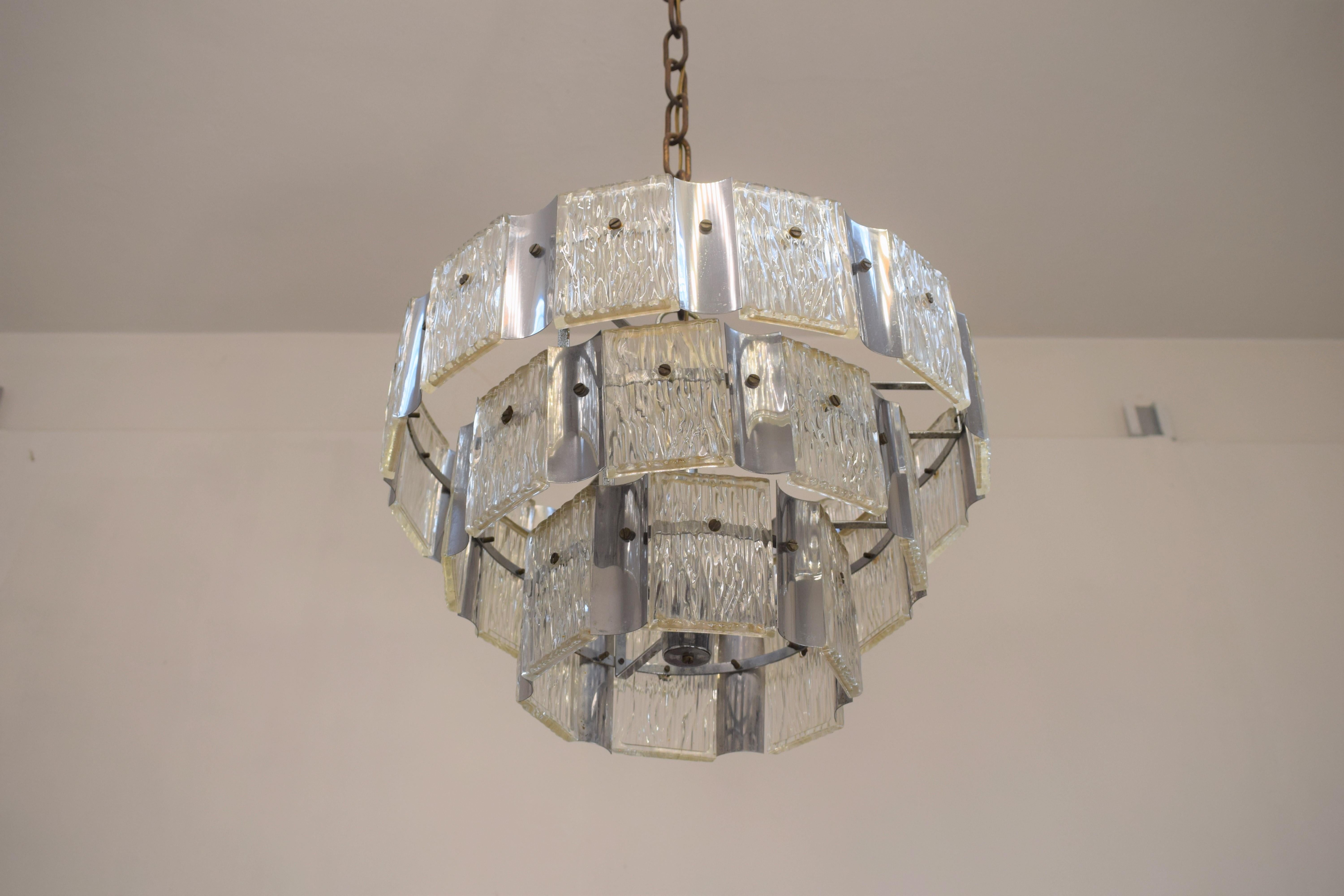 Italian Glass and Steel Chandelier, 1970s For Sale 2