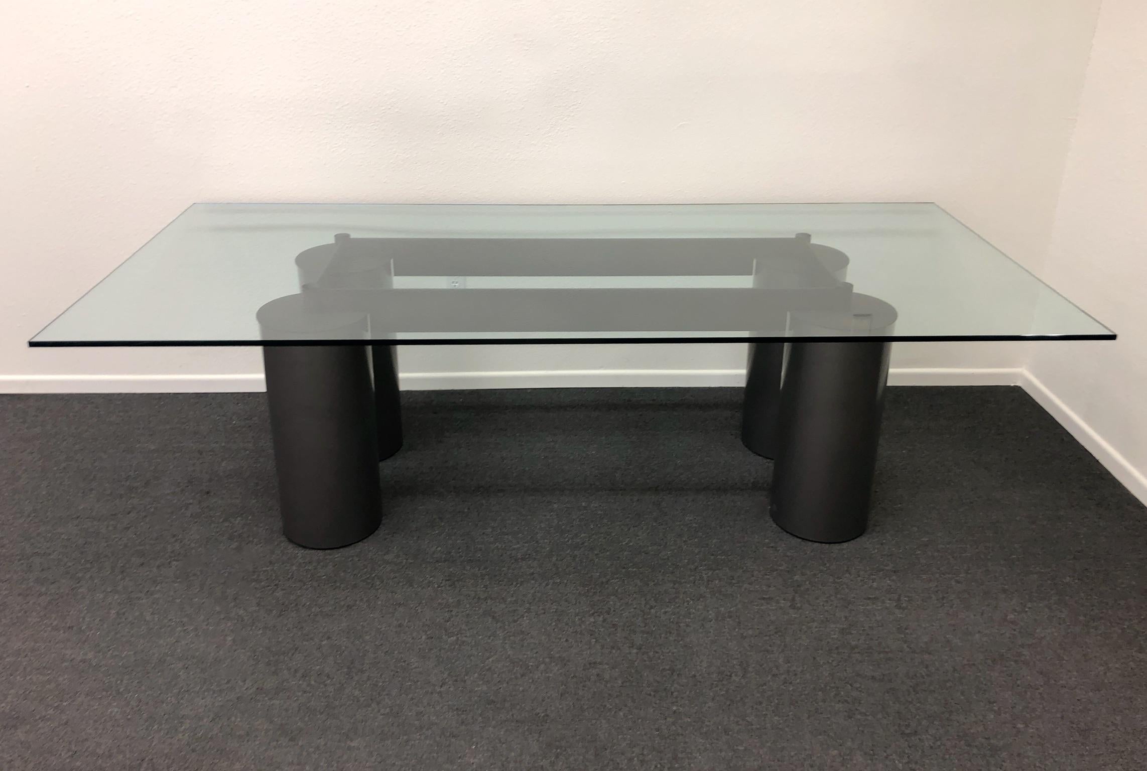 Late 20th Century Italian Glass and Steel Dining Table by Vignelli for Acerbis