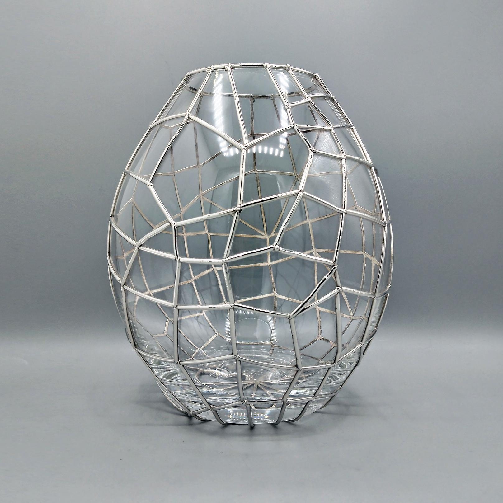 Altro Italian Glass and Sterling Silver decorative vase in vendita