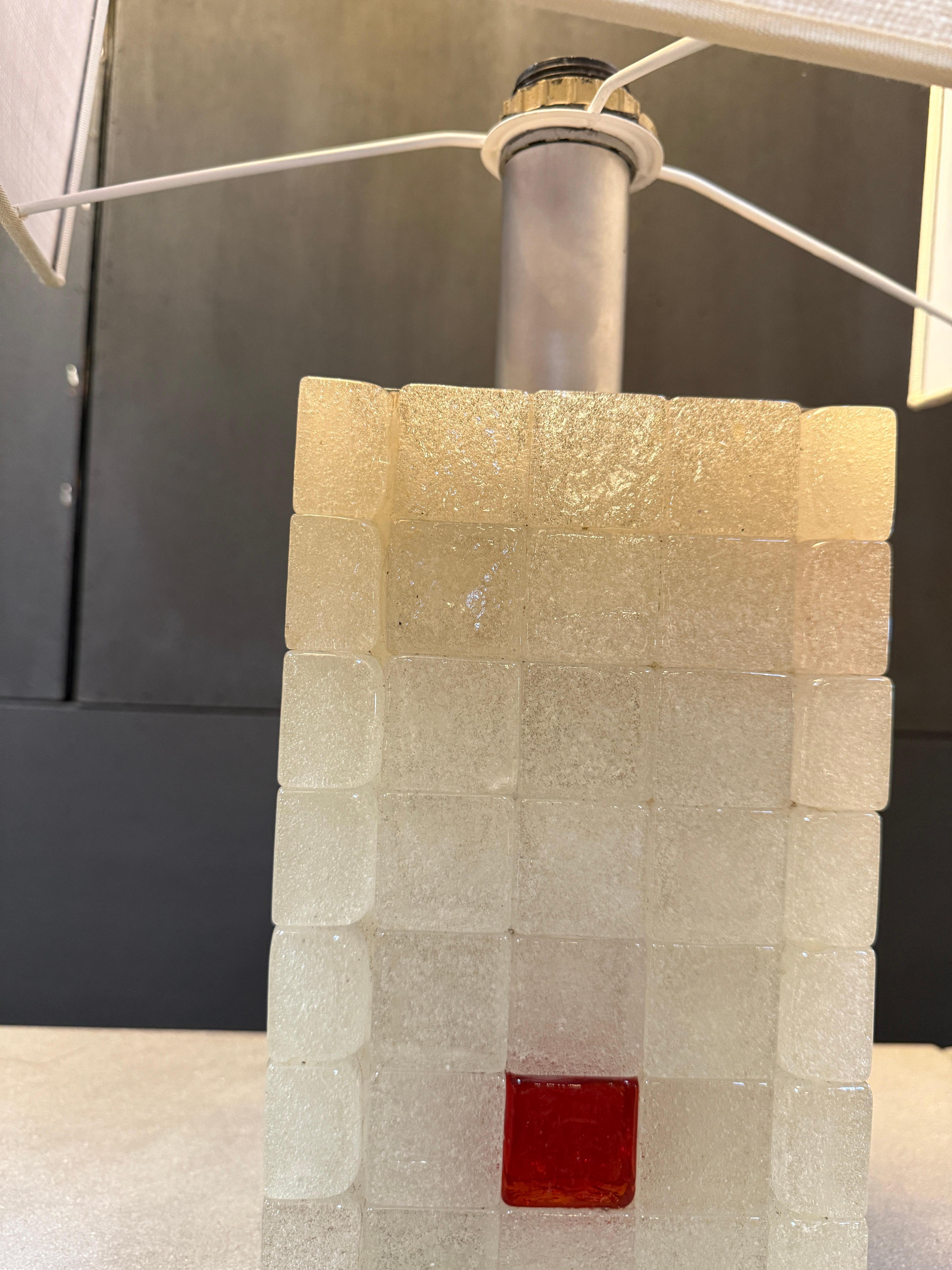 Italian Glass Block Table Lamp with Red Accents, 1970s For Sale 1