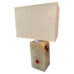 Italian Glass Block Table Lamp with Red Accents, 1970s