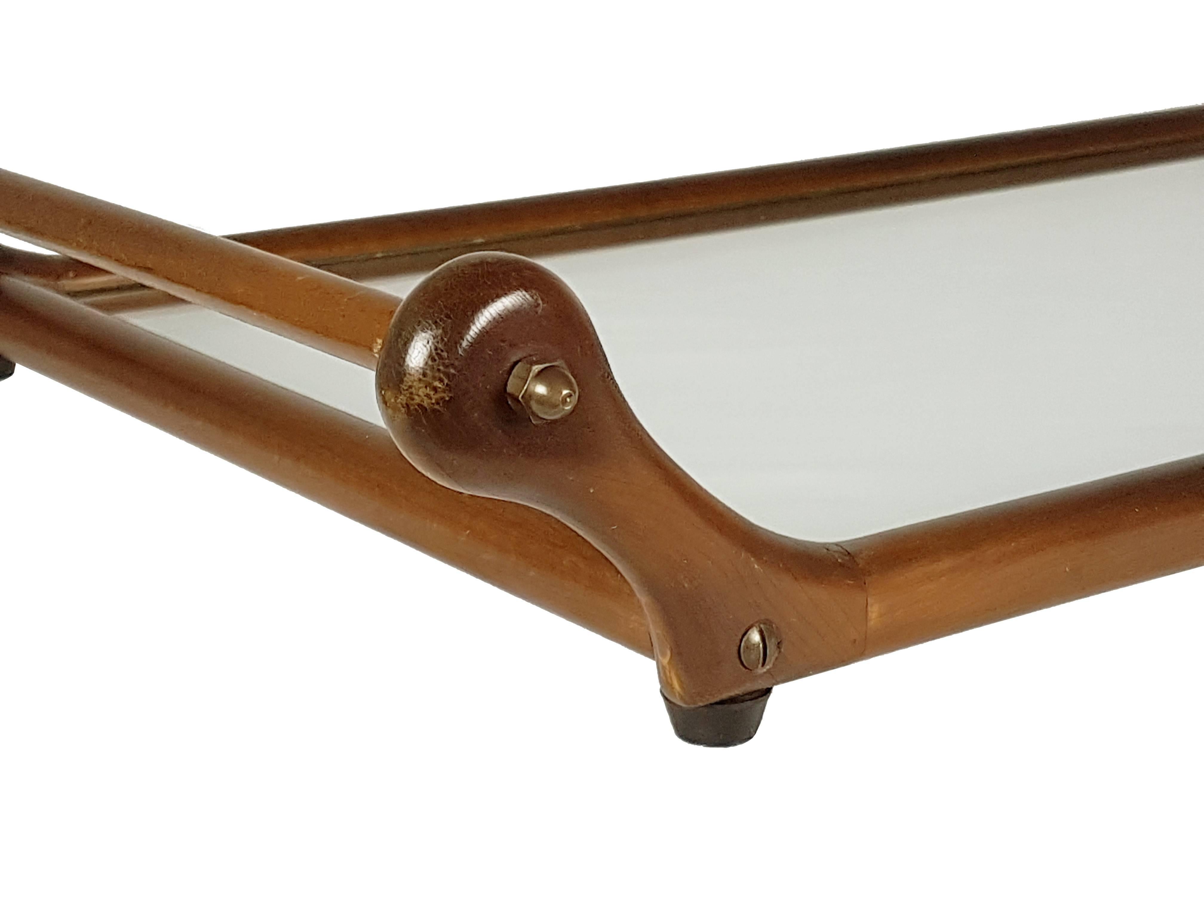 Italian Glass, Brass and Wood 1970s Serving Tray For Sale 1