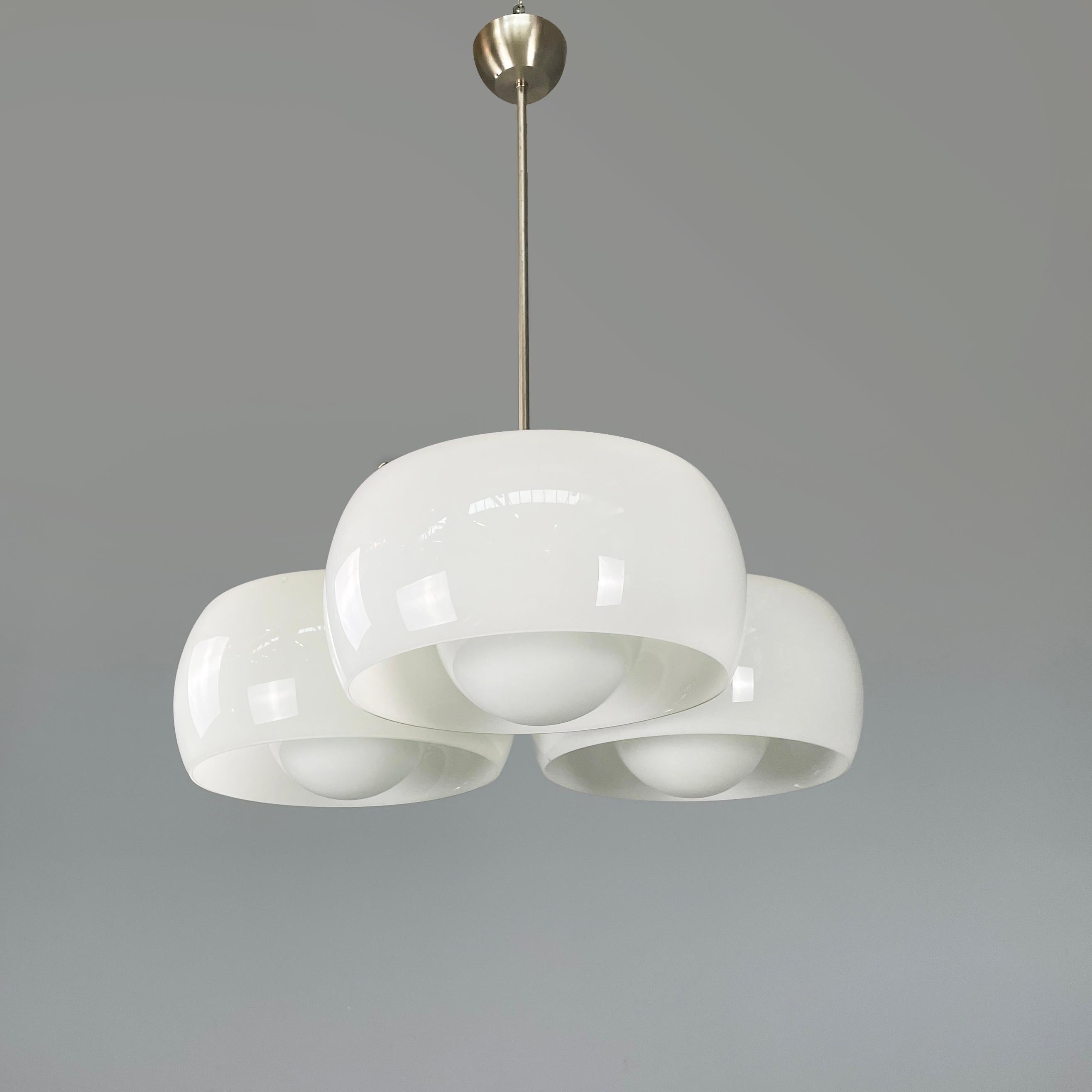 Mid-Century Modern Italian glass brass chandelier Triclinio by Vico Magistretti for Artemide, 1970s For Sale