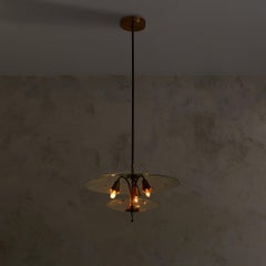 Italian Glass + Brass Chandelier with Star Motifs, 1940s