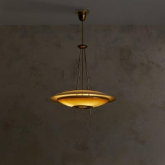 Italian Glass + Brass Saucer Pendant Attributed to Pietro Chiesa, 1950s
