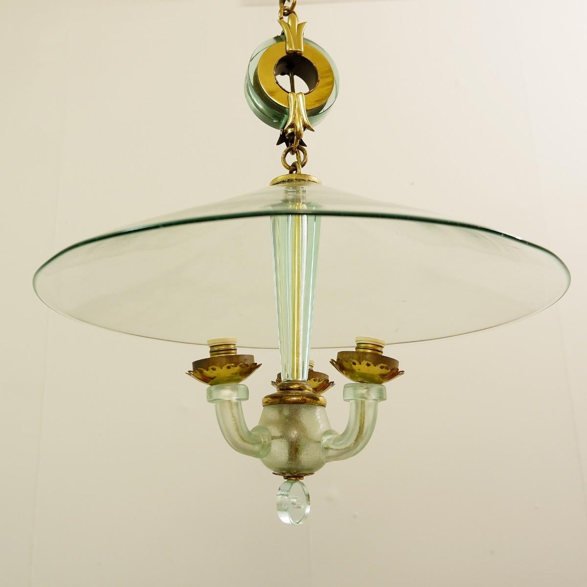Mid-Century Modern Italian Glass Ceiling Lamp , Pietro Chiesa for Fontana Arte , circa 1930