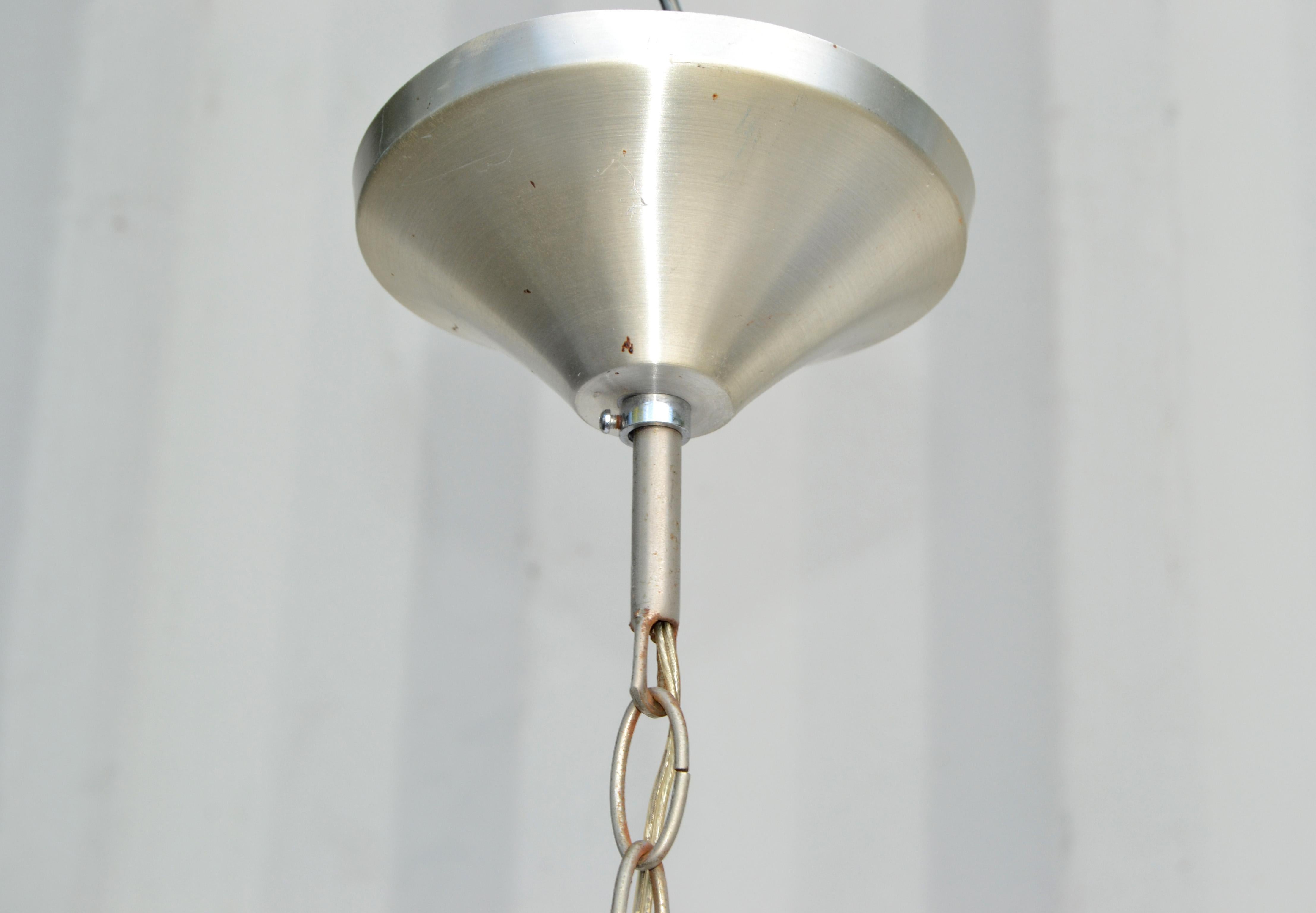 Fontana Arte Mid-Century Modern Beveled Glass & Chrome Pendant Light Fixture For Sale 2