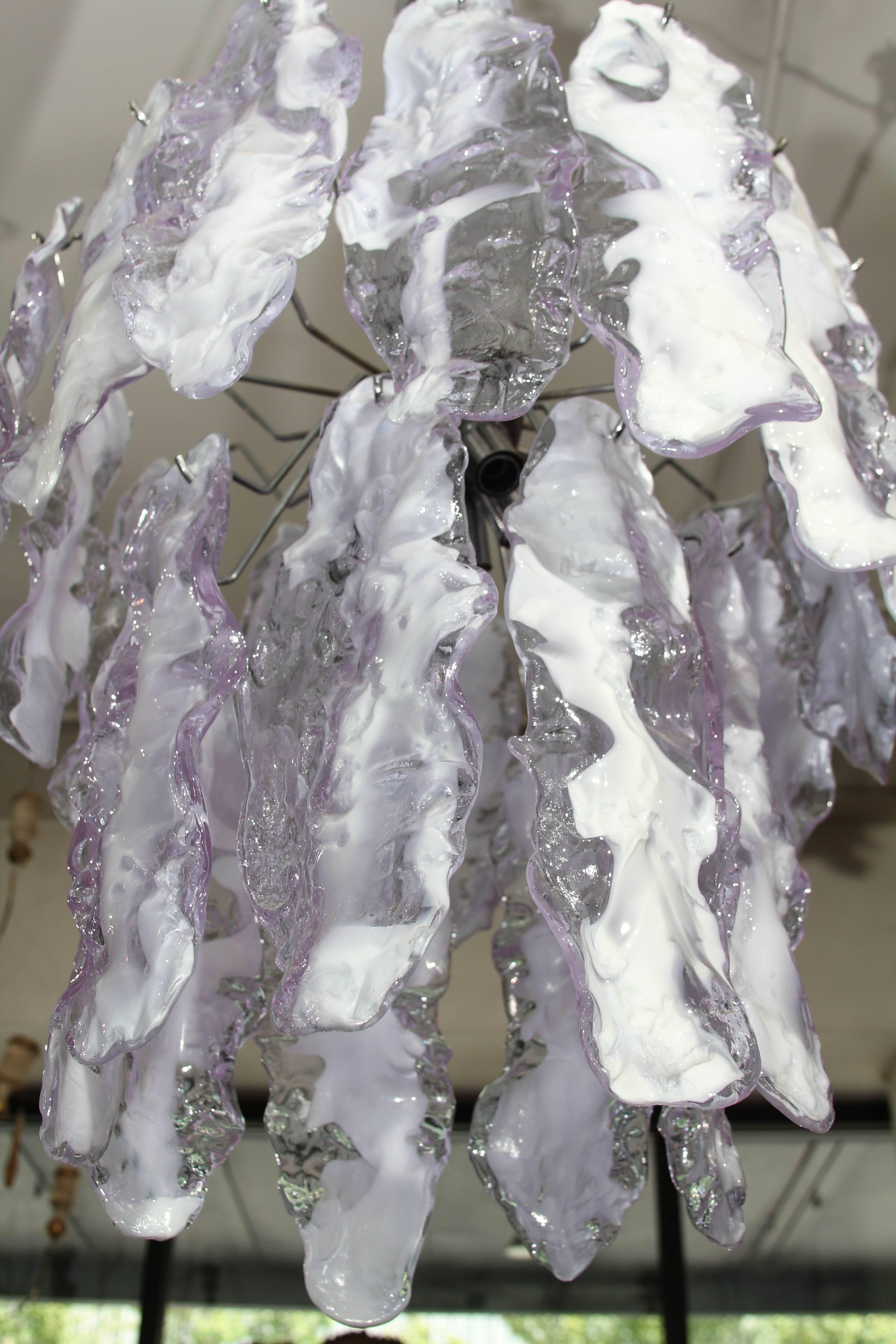 Italian Glass Chandelier in Lavender For Sale 4
