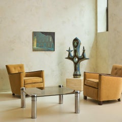 Italian Glass + Chrome Coffee Table, 1960s