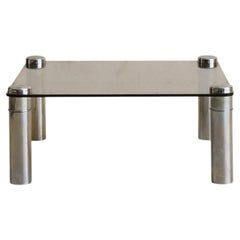 Italian Glass + Chrome Coffee Table, 1960s