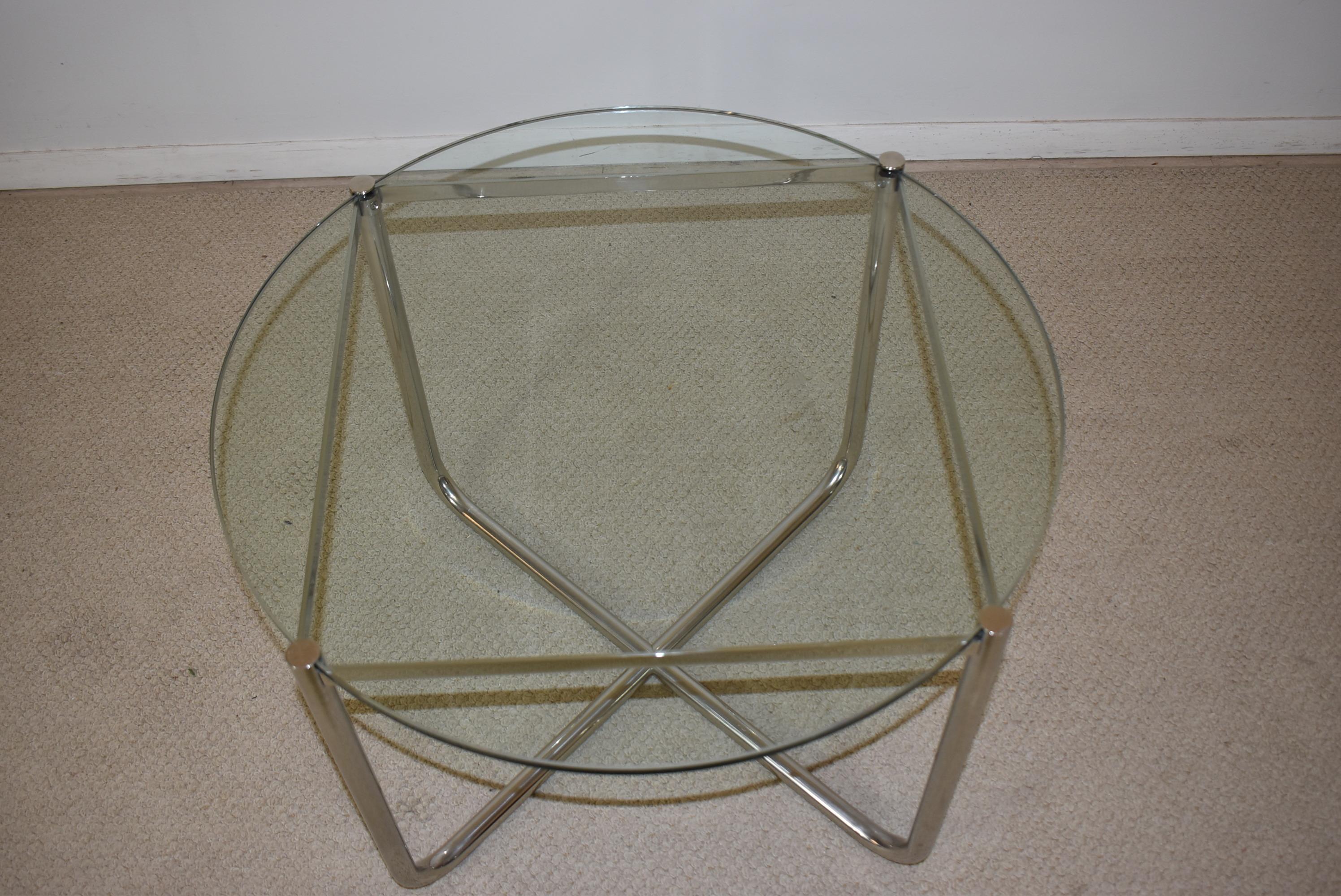 Italian Glass & Chrome Side Table Mies Van Der Rohe for Knoll In Good Condition For Sale In Toledo, OH