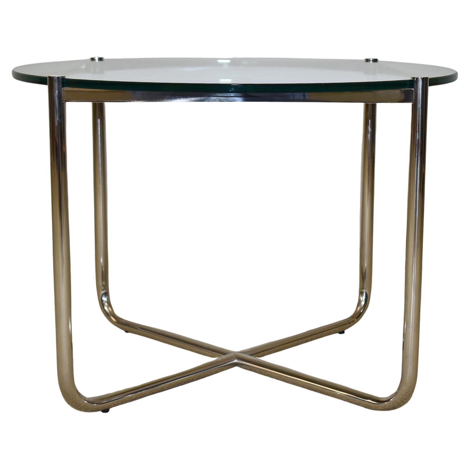 Table d'appoint italienne en verre et chrome Mies Van Der Rohe pour Knoll