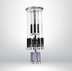 Italian Glass Crystal Balls & Chrome Chandelier by Gaetano Sciolari Attr.