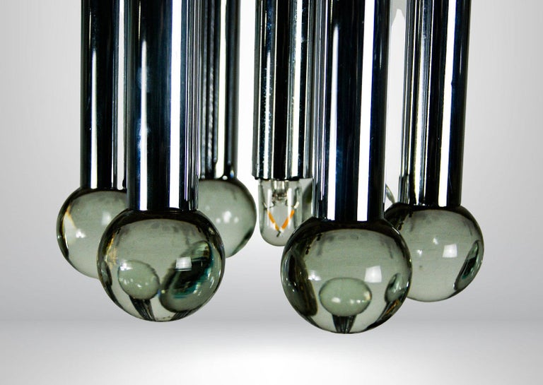 Italian Glass Crystal Balls & Chrome Chandelier by Gaetano Sciolari Attr. For Sale 1